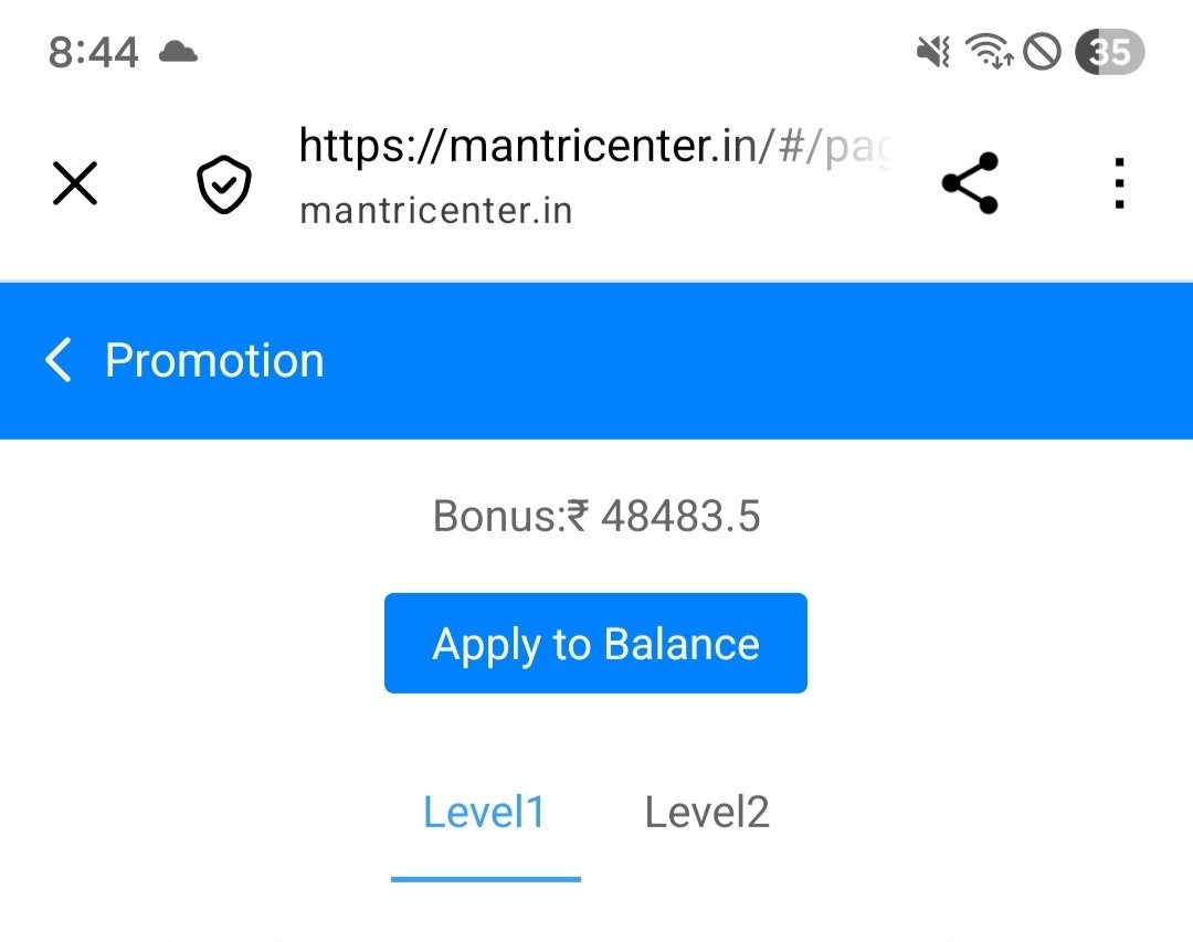 Mantri Mall Promotion Bonus Balance Proof of 48483 Rupees